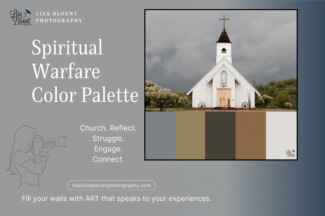 White church in raging storm battle color palette