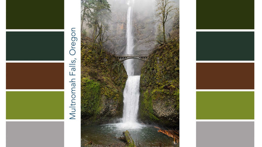 Multnomah Falls art with Color Palette Moodboard
