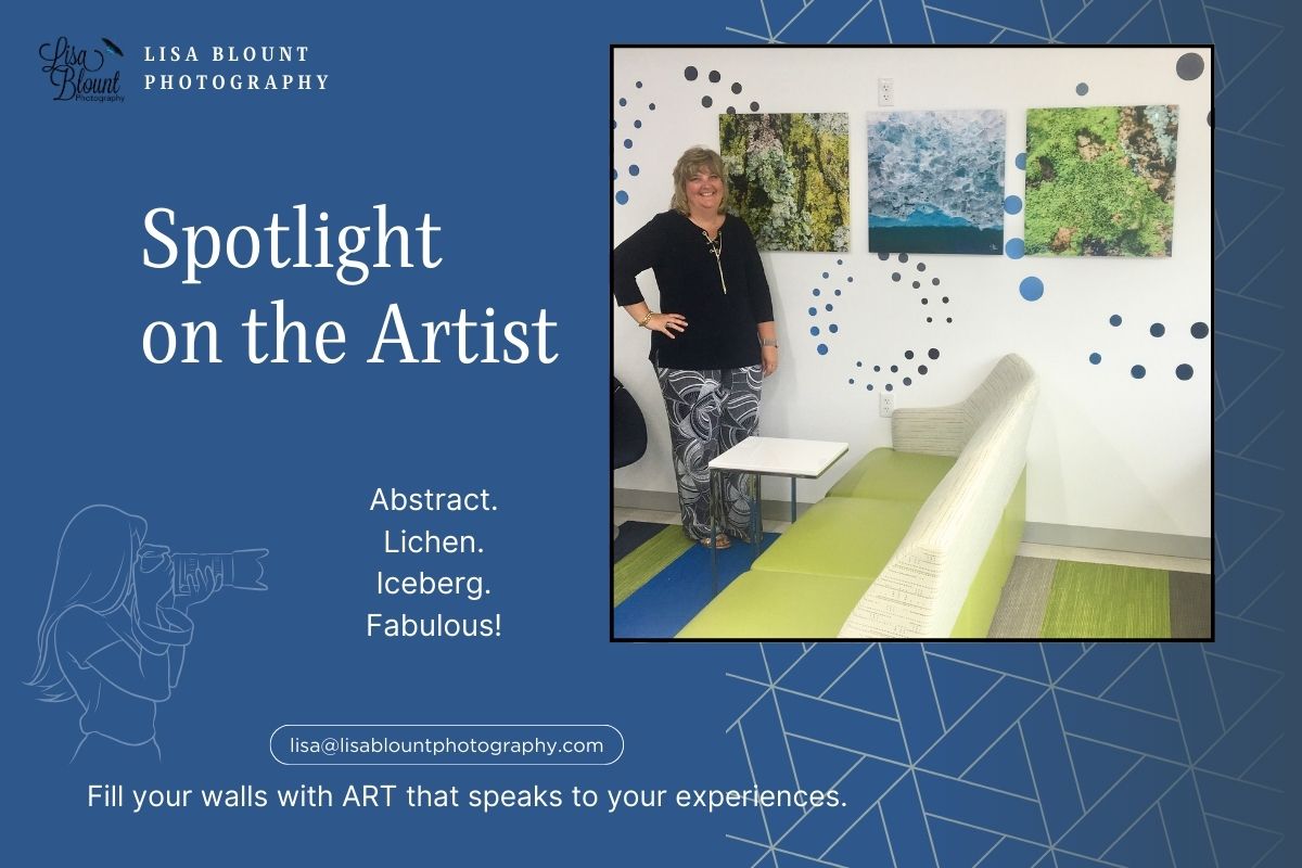 Lisa Blount standing in front of trulife acrylic nature abstract art as OzPros Dental Office