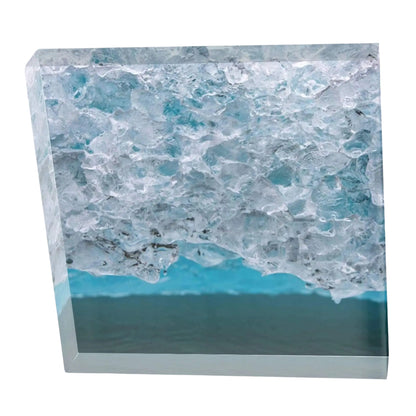 6x6 acrylic block shelf decor of ice floating on spencer glacier lake in alaska with teal water and blue white ice