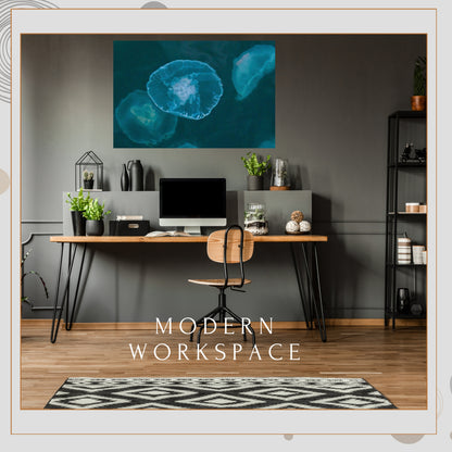 modern office wft workspace featuring teal alaska jellyfish wall art decor