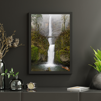 multnomah falls waterfall fine art on dark grey wall