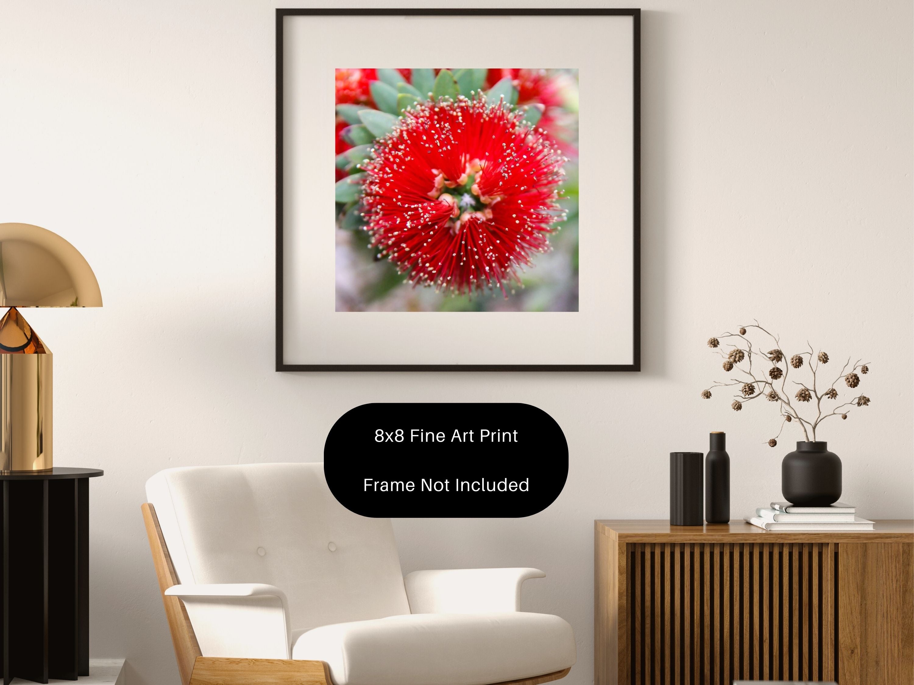 Desert flower acrylic wall art displayed in modern neutral living room