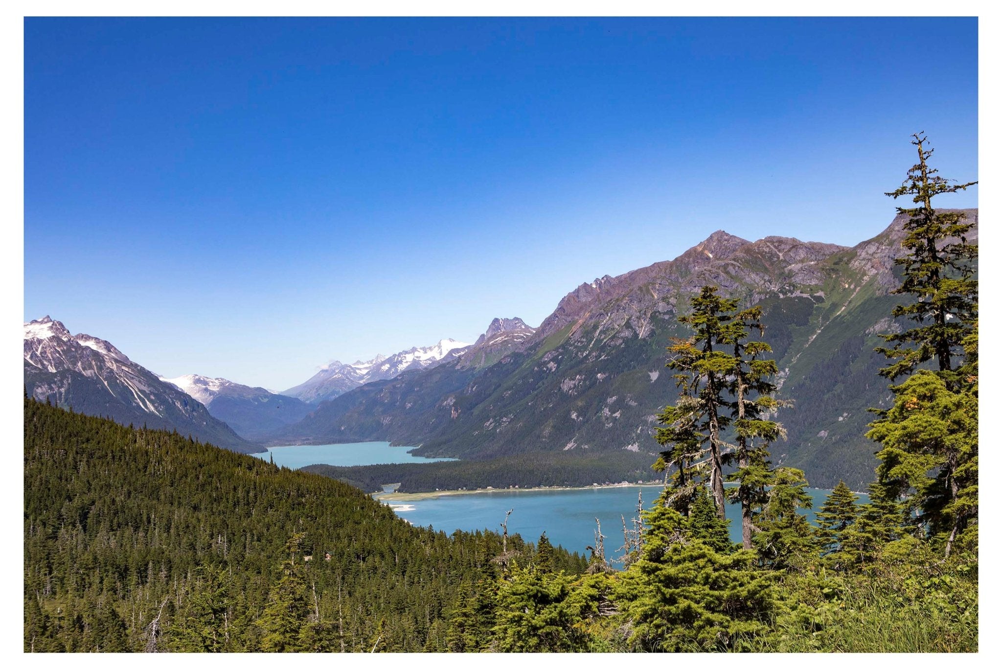 Chilkoot lakes surrounded by mountains in Haines Alaska