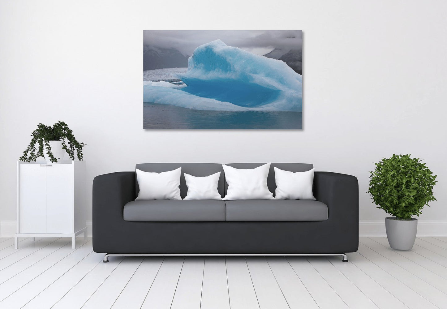 Large wall art for living room  of Blue glacier iceberg shaped like a wave 