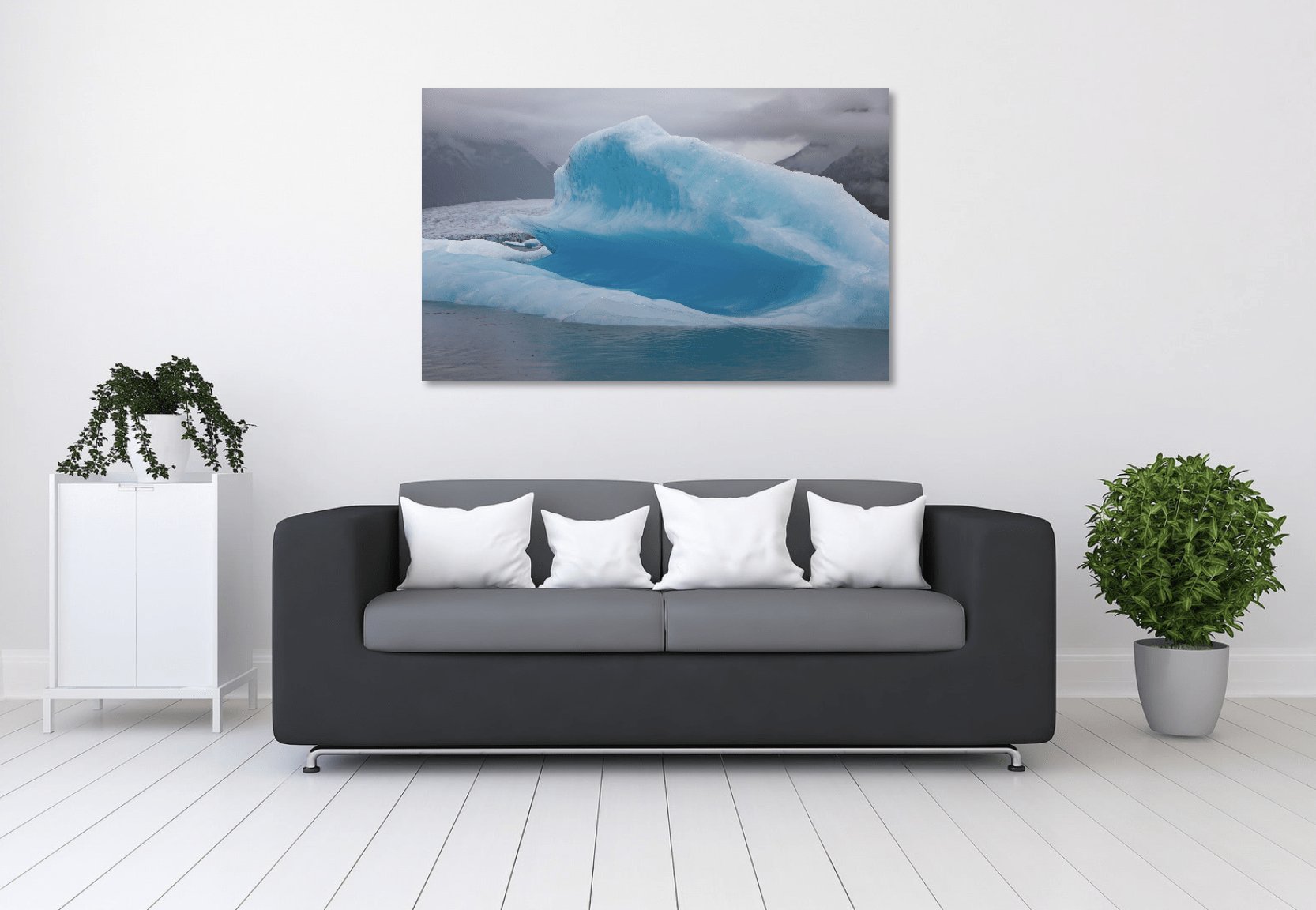 Large wall art for living room of Blue glacier iceberg shaped like a wave