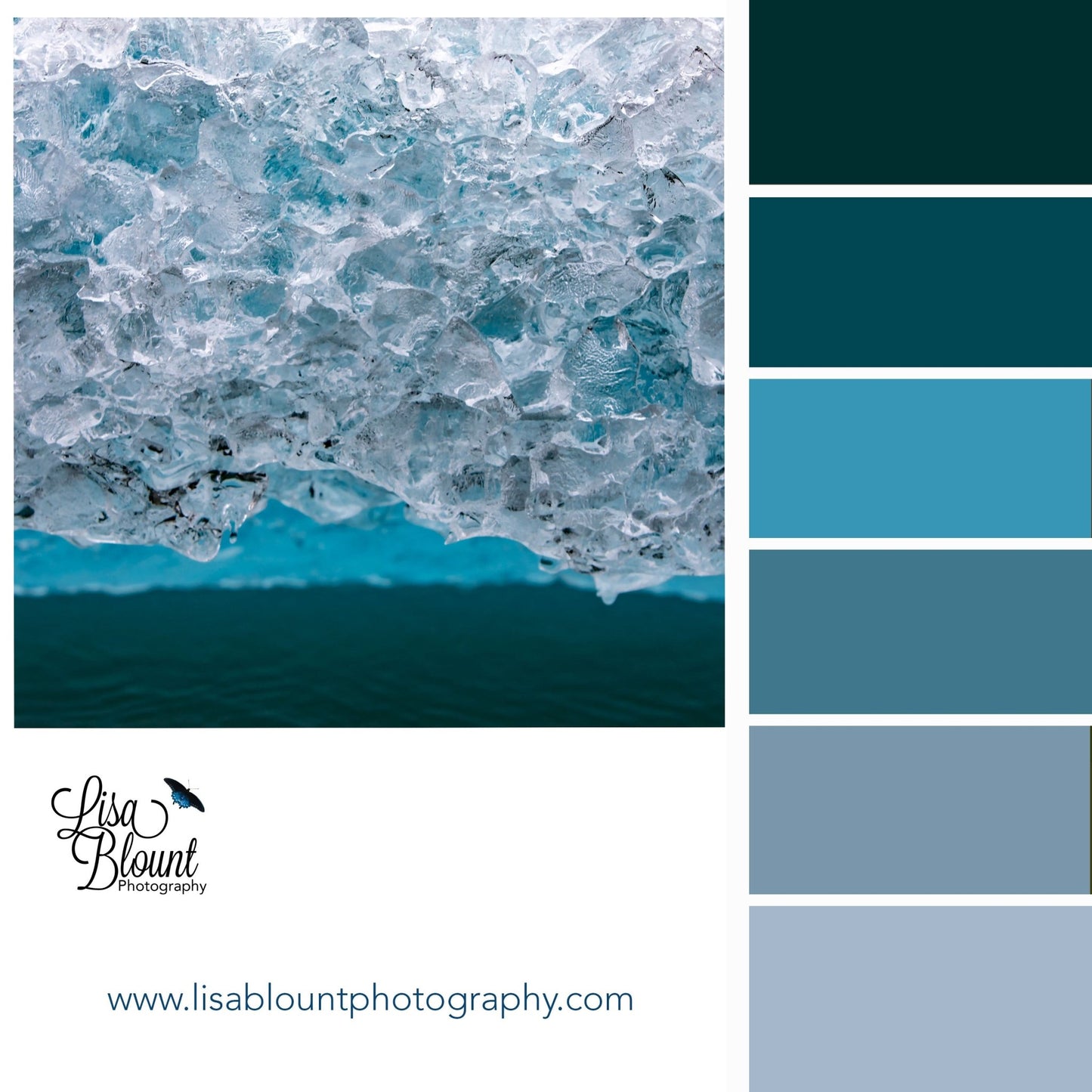 Color palette moodboard for Color of Icebergs abstract teal fine art