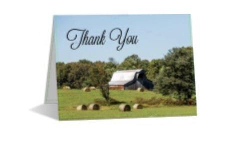 Thank you Barn Linen Note Card example - with customized wording on the front.