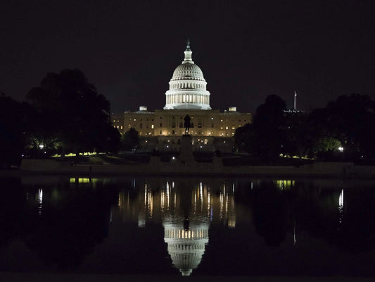 US Capitol at night reflecting in pool limited edition art