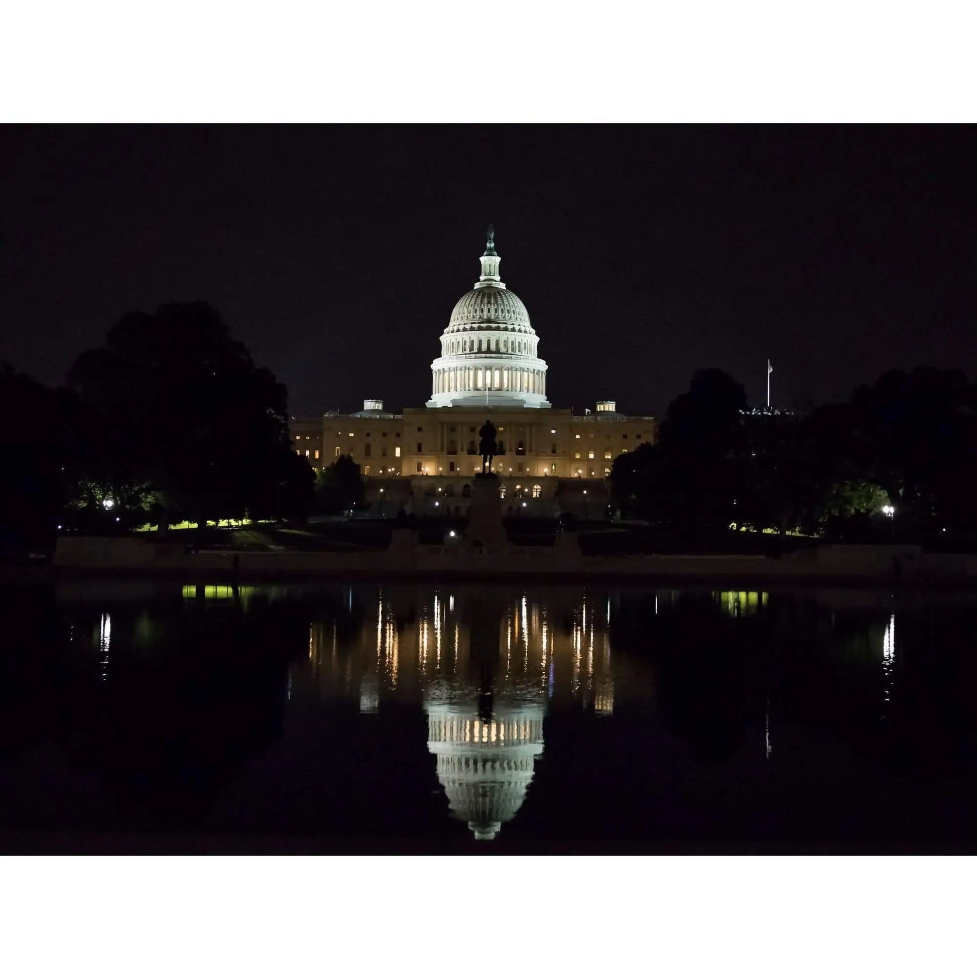 Reflection of US Capitol at night large art decor