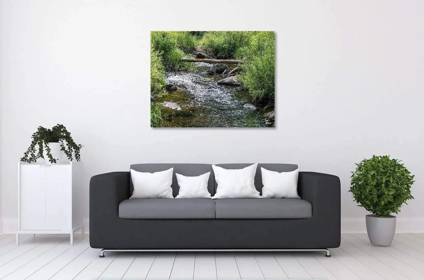 53x41 large wall green landscape in nature art over couch in room