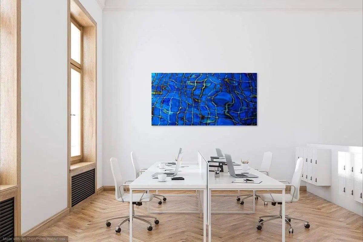 blue reflection abstract fine art displayed on wall by artist Lisa Blount