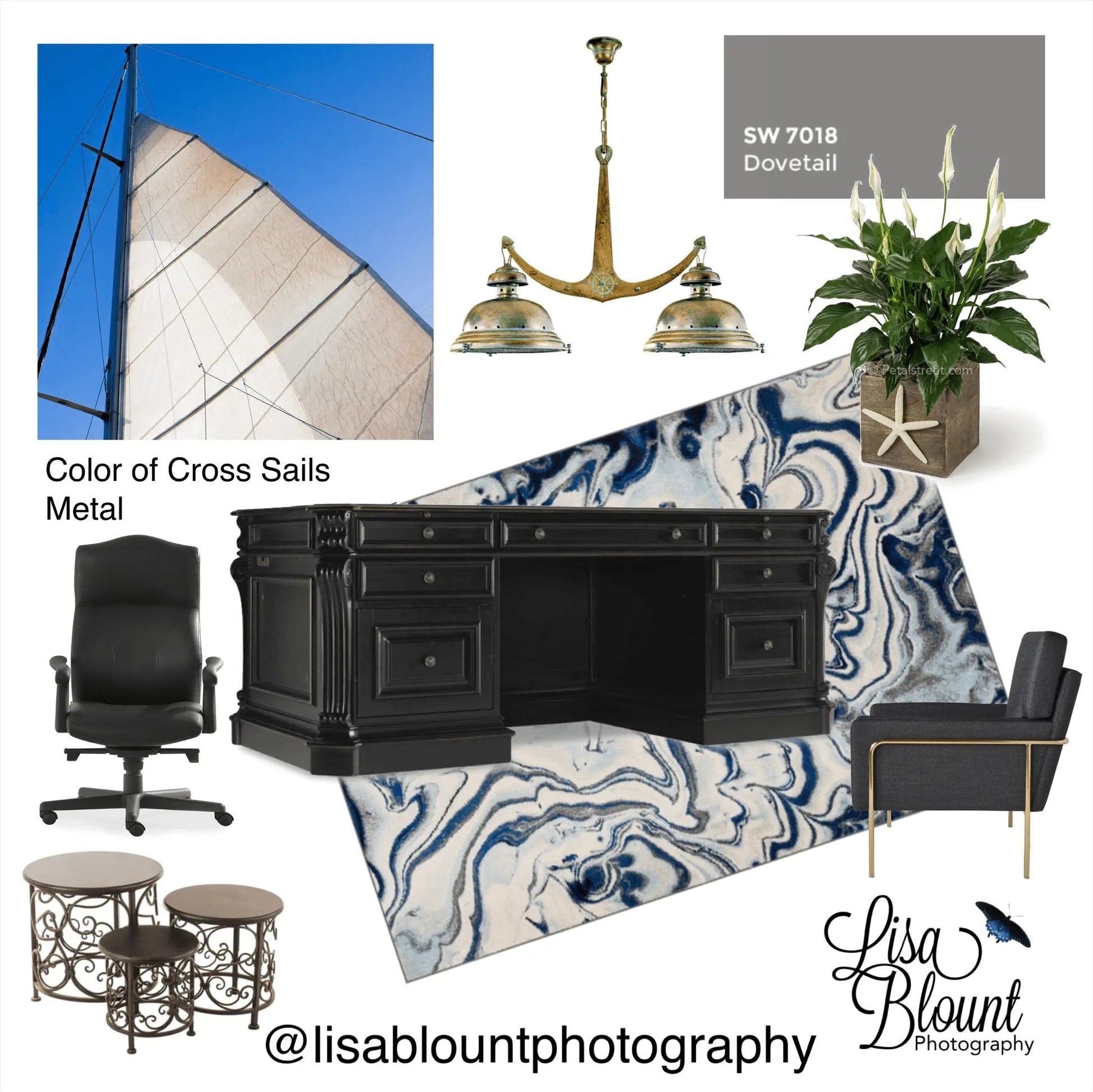 mood board featuring nautical sail and blue skies