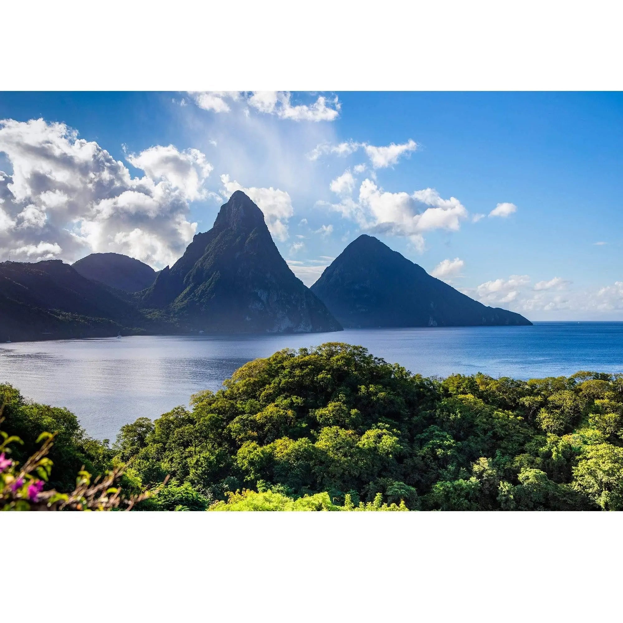 Fine art photography print of St. Lucia's Gros Piton and Petit Piton, titled 'Color of St. Lucia Pitons.'