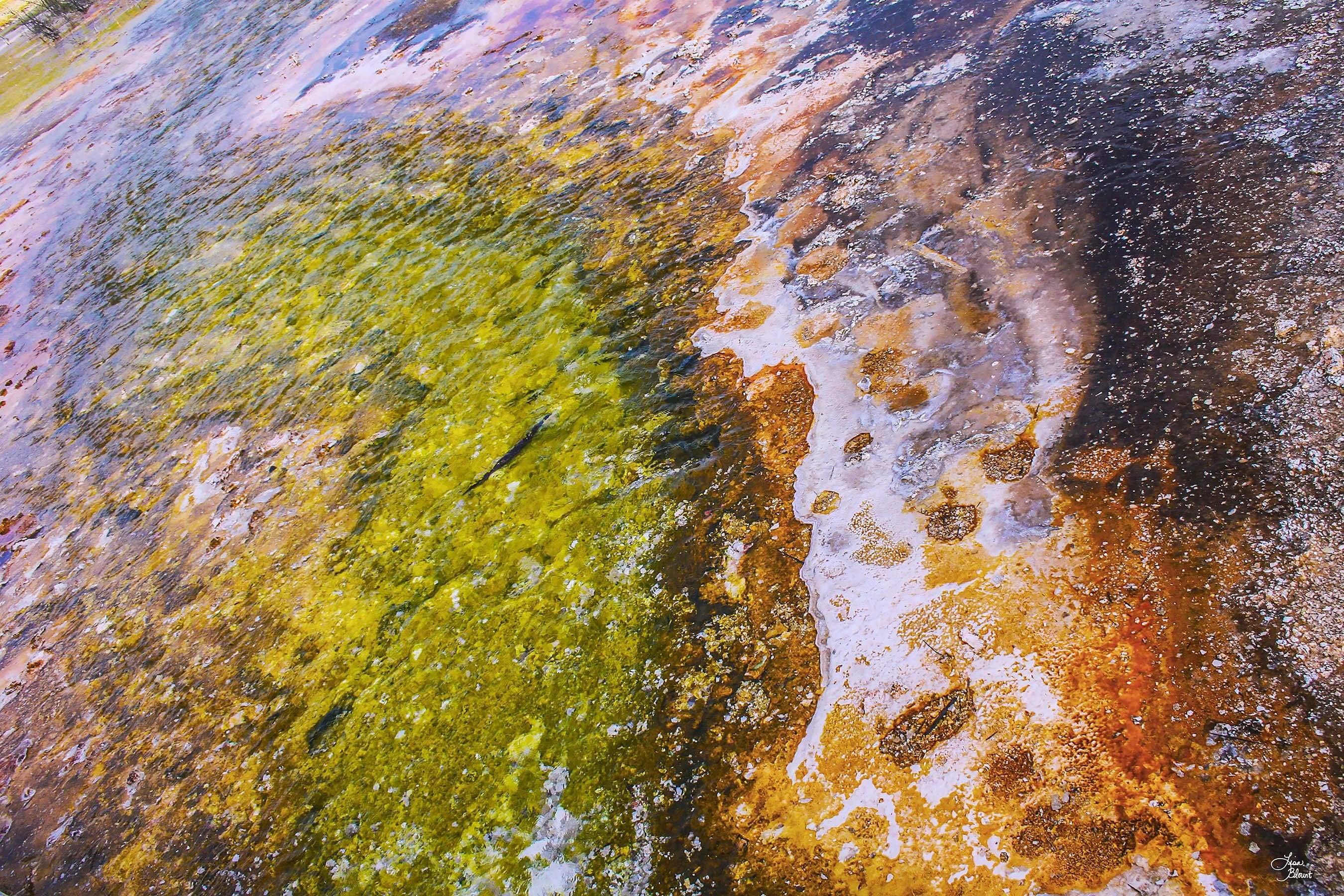 Devils Pool Yellowstone triptych fine art photography – geothermal textures and vibrant colors for luxury large-scale wall decor