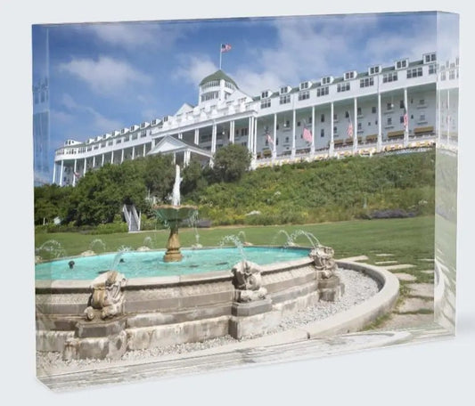 Grand Hotel and Fountain Mackinac Island acrylic block by Lisa Blount Photography