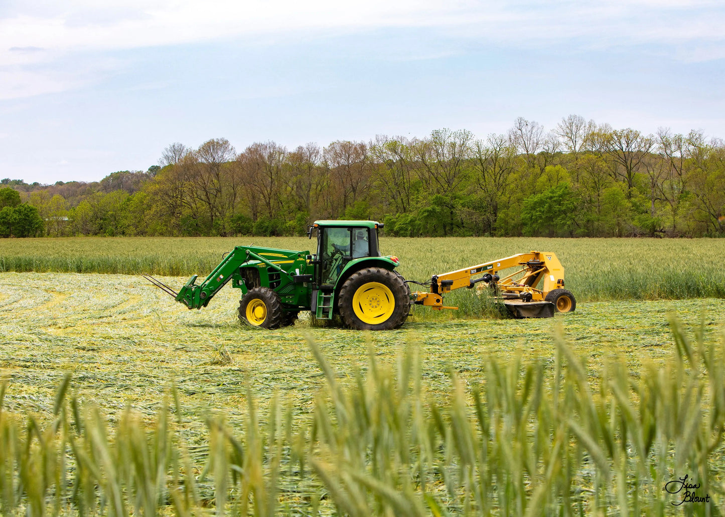 John Deere tractor harvesting wheat field fine art photography