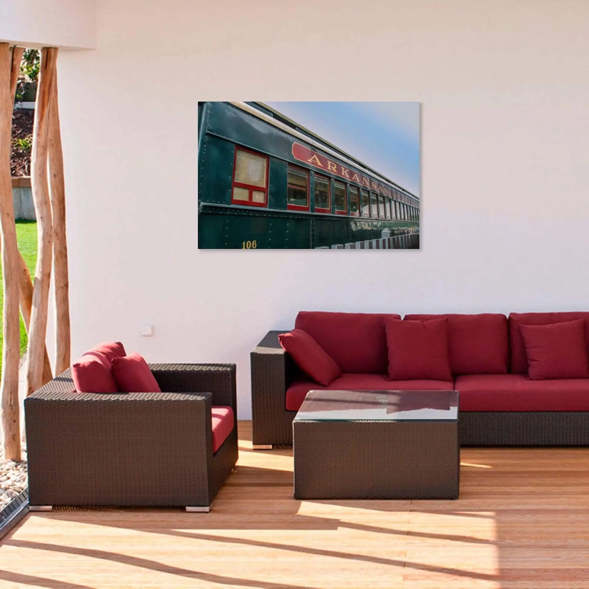 Room view 30x20 acrylic wall décor of the Arkansas Missouri train