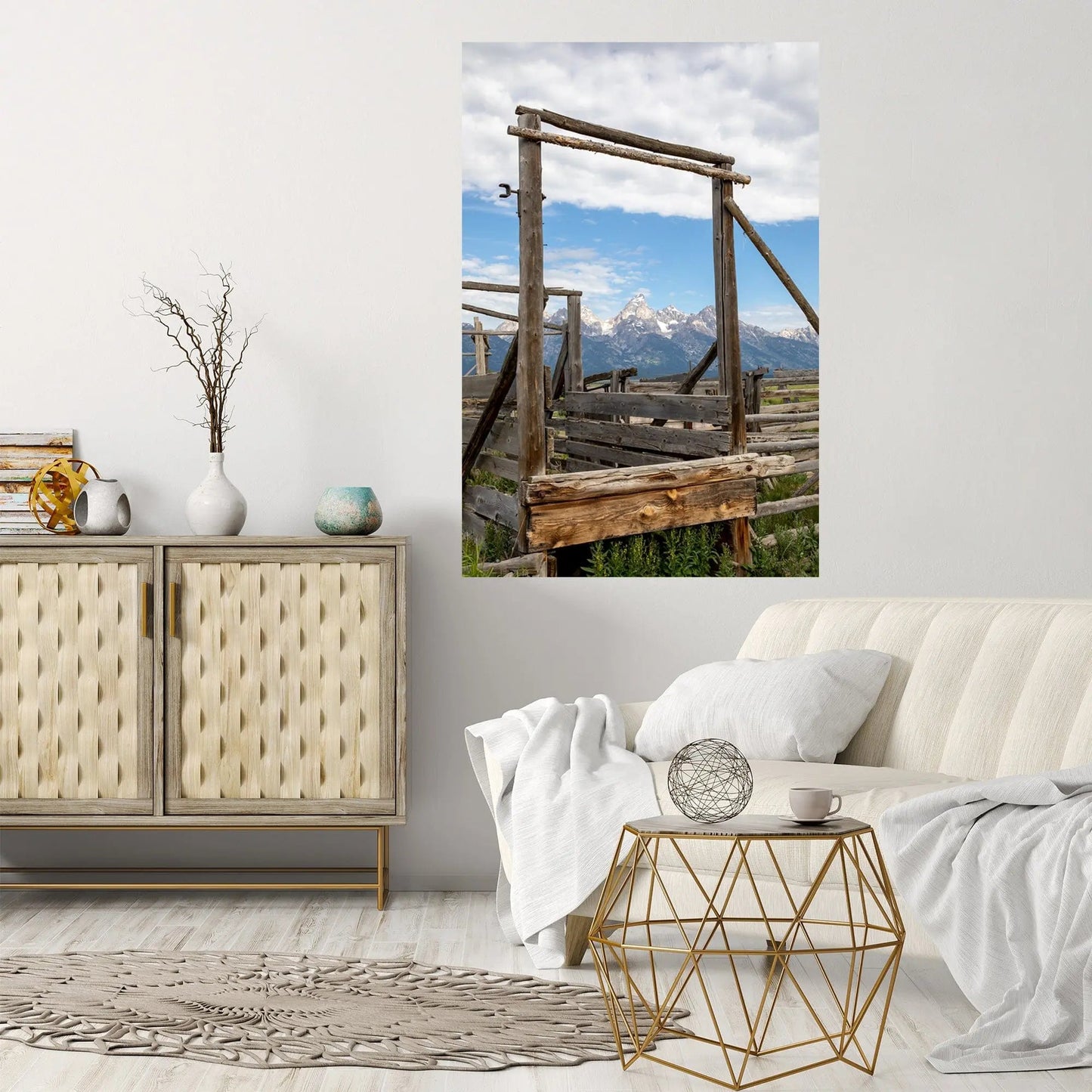Large fine art display of rustic cattle chute Wyoming Grand Tetons Lisa Blount Photography