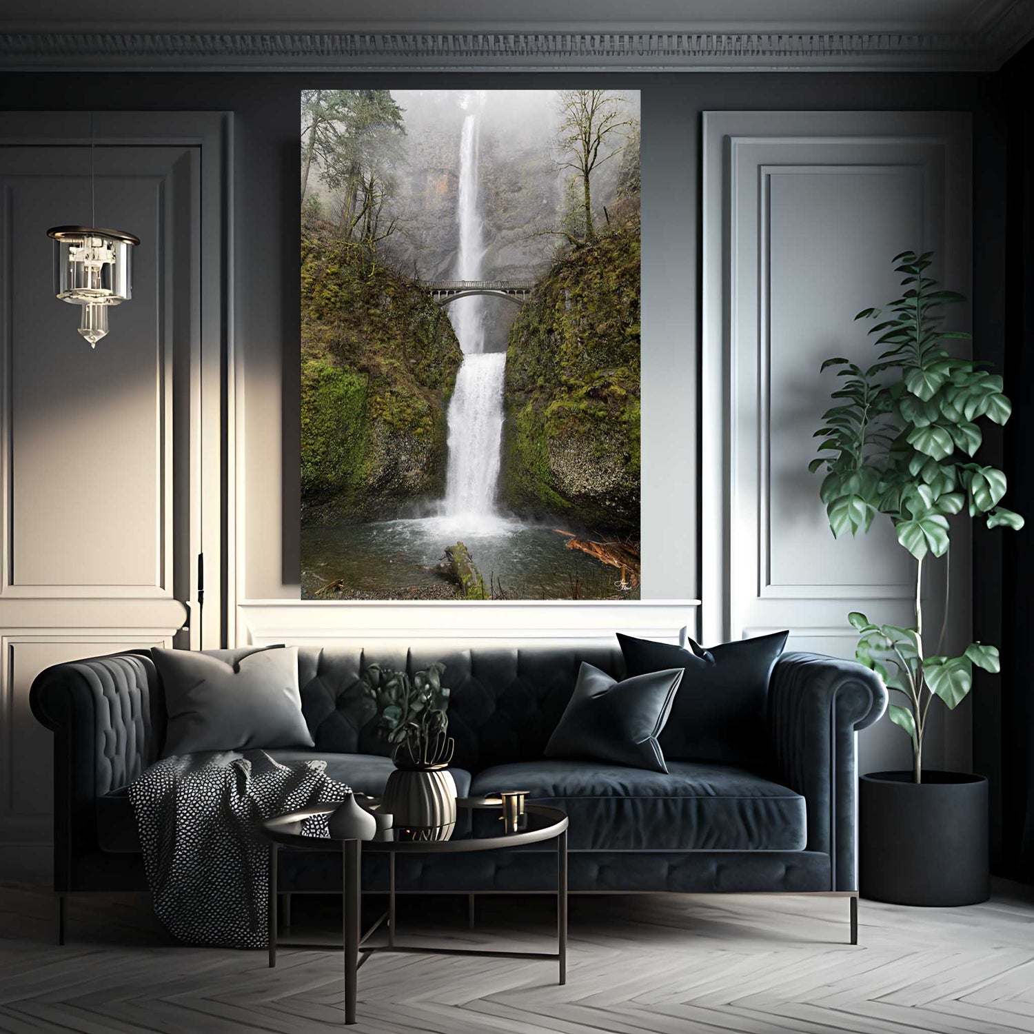 Multnomah Falls large wall art decor displayed in luxury living room
