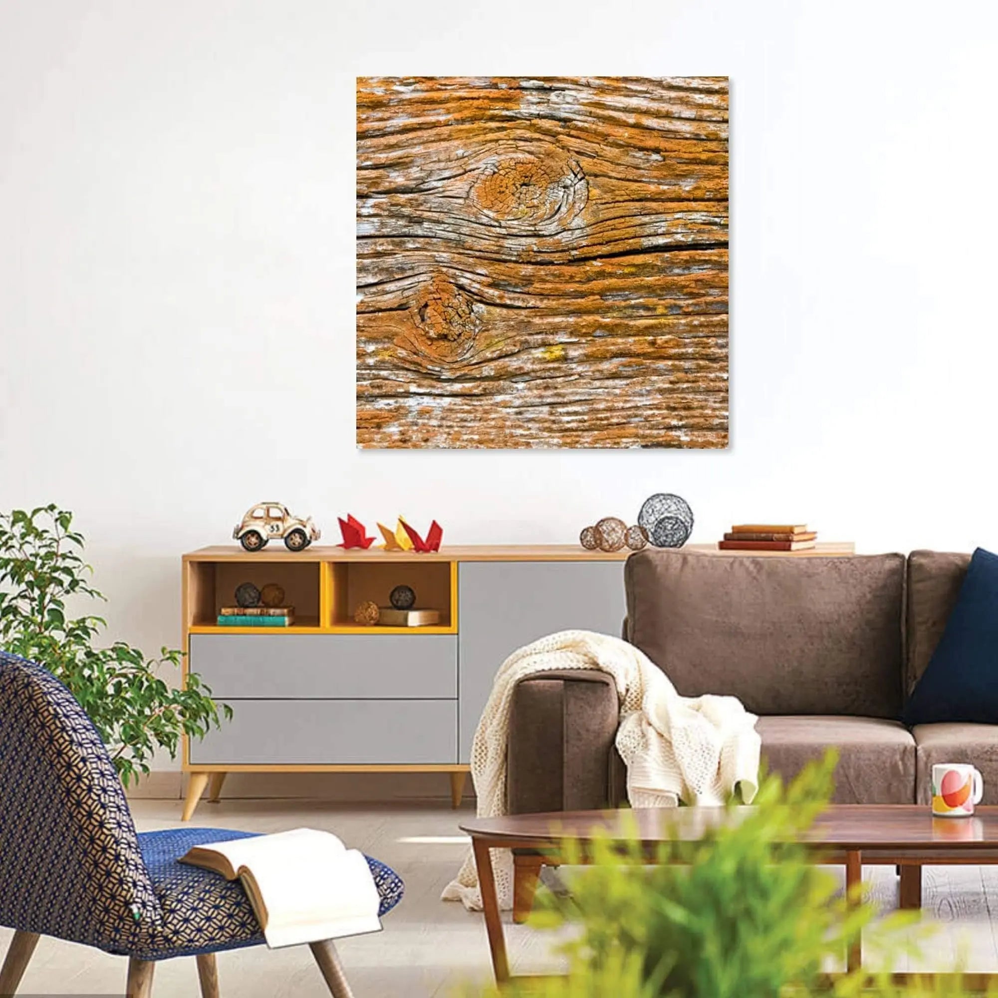 Orange lichen rustic wood pattern abstract room view fine art photography home office decor wall