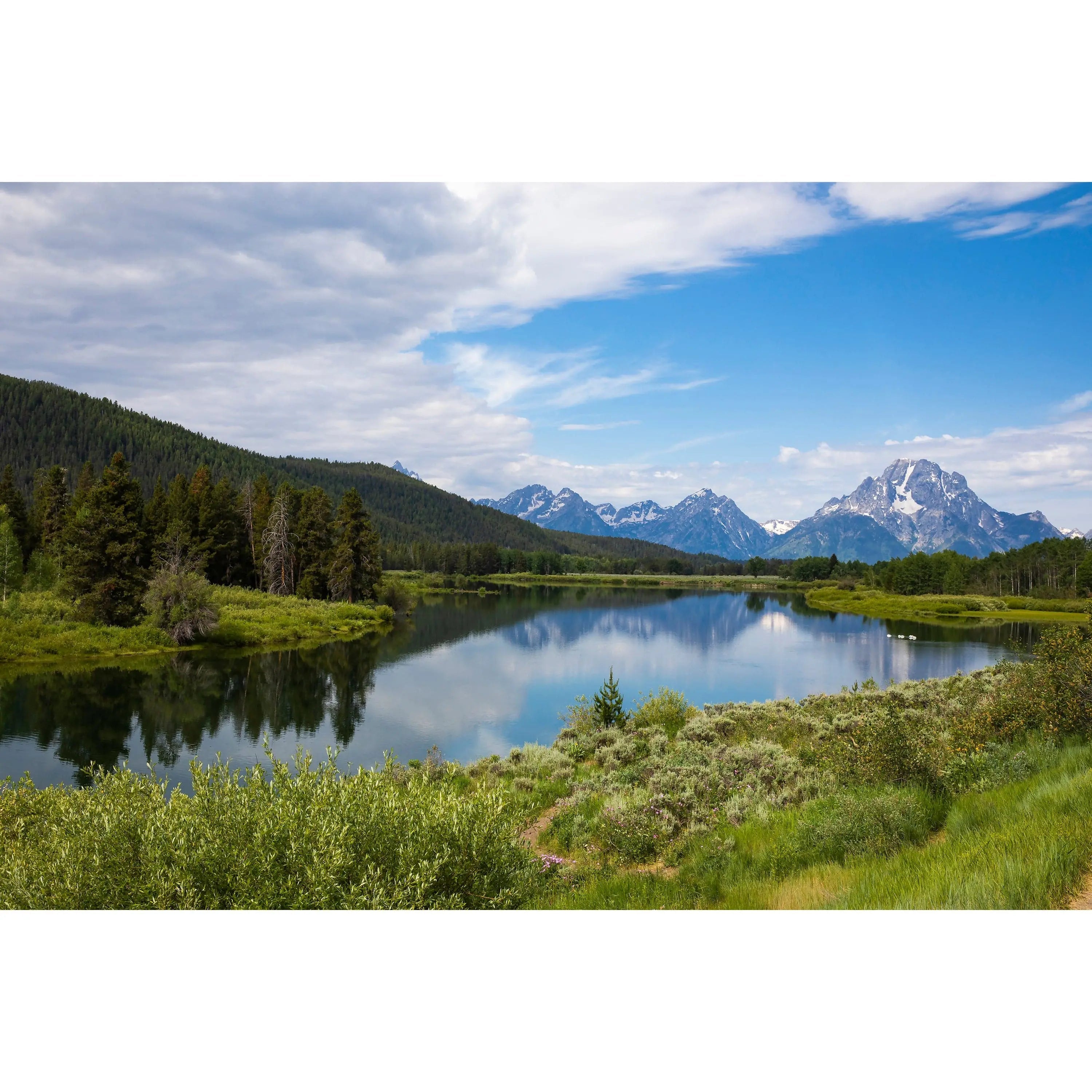 Fine art wall decor Oxbow Bend reflection of Mount Moran landscape view. By Lisa Blount