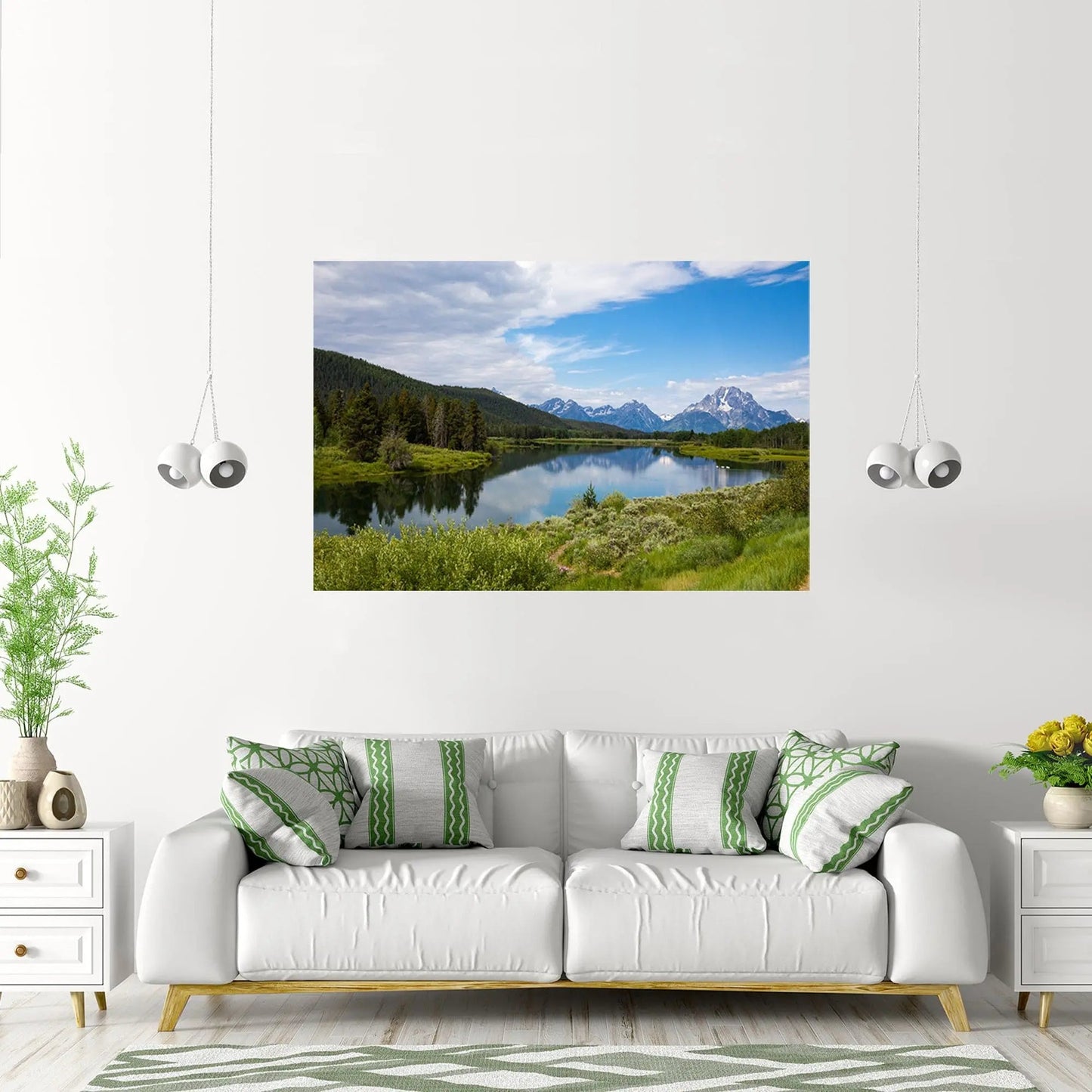 Room view of oxbow bend grand tetons.  fine art wall decor by Lisa Blount