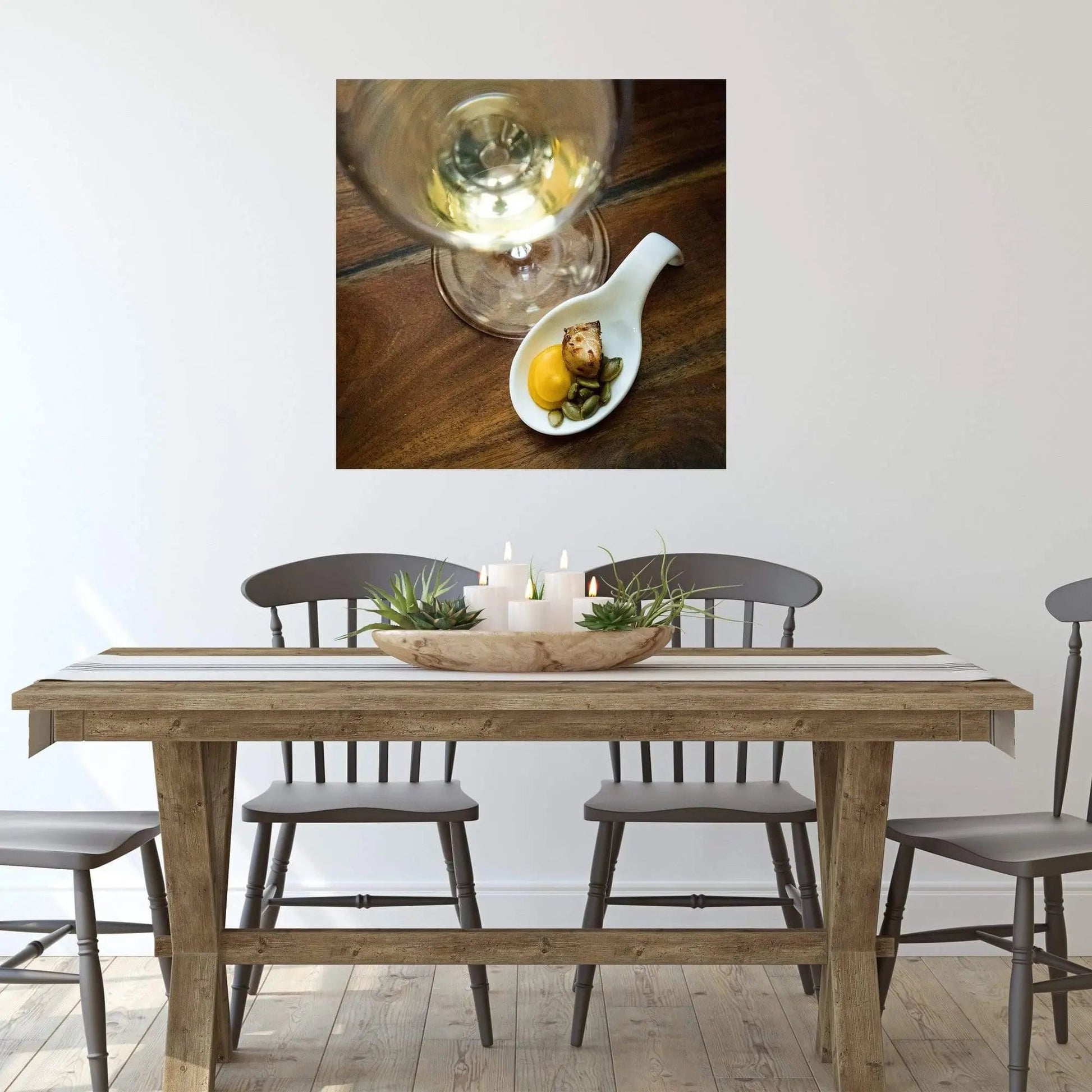 Pairing Nicely chardonnay food wine and food square print by Lisa Blount room view