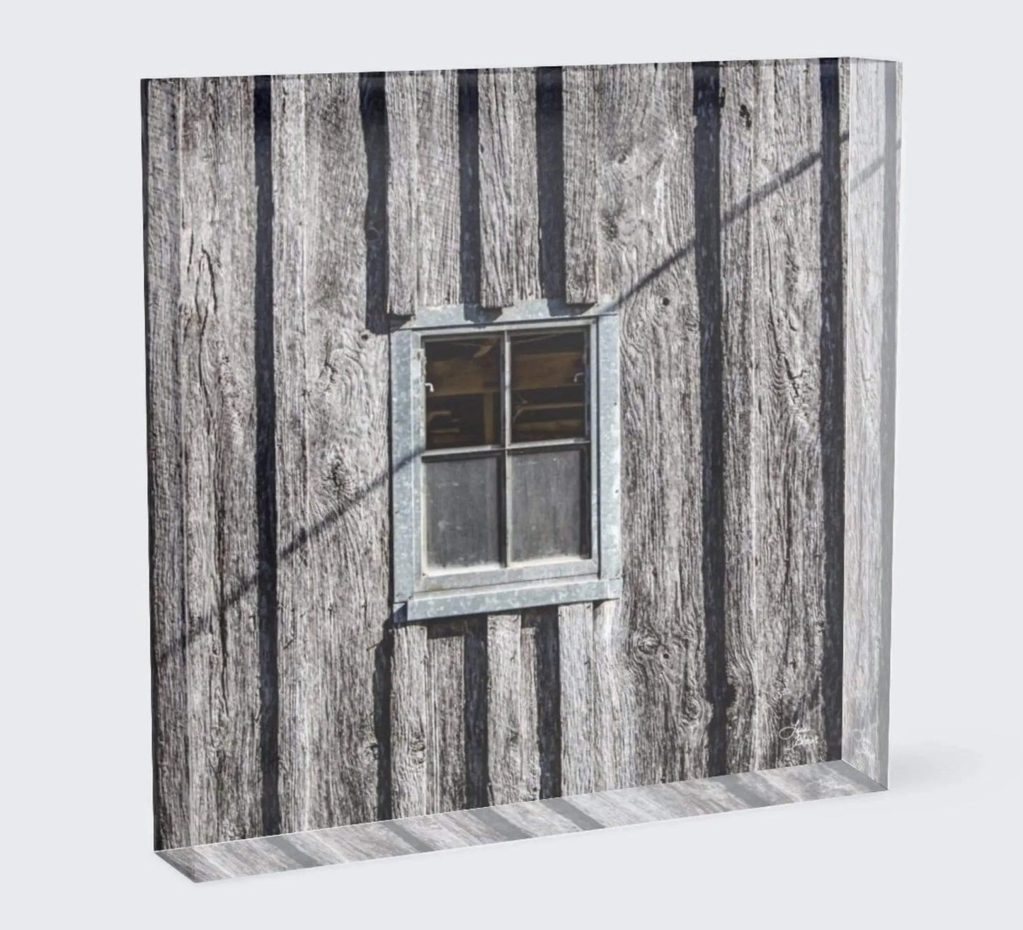 square acrylic block shelf decor weathered old barn window abstract