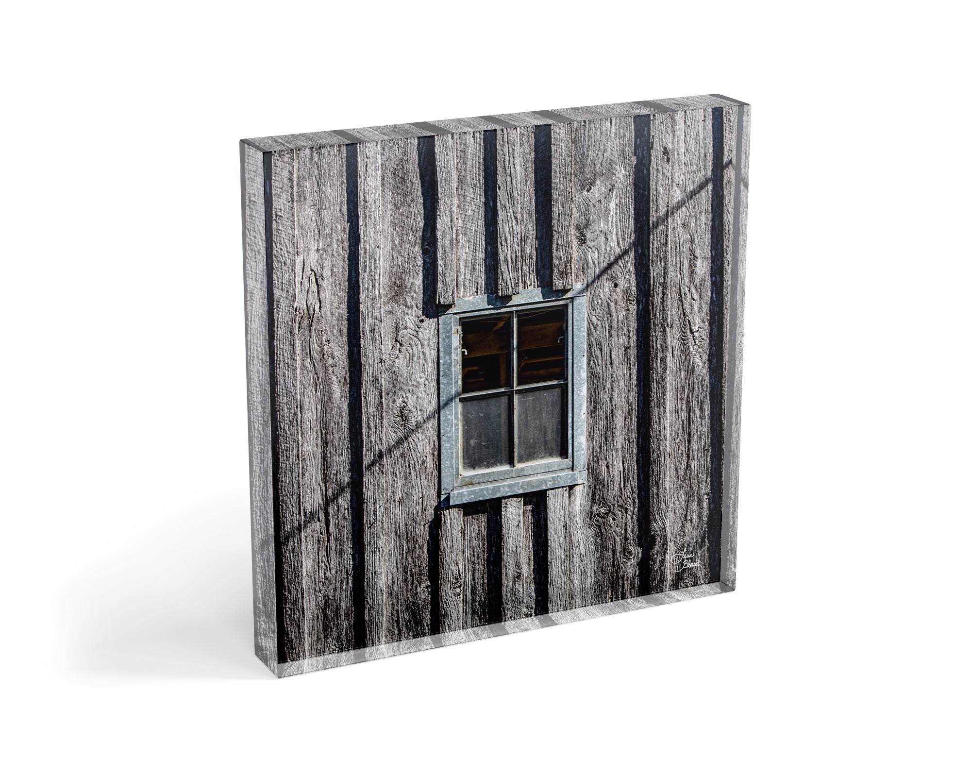 square acrylic block shelf decor weathered old barn window abstract