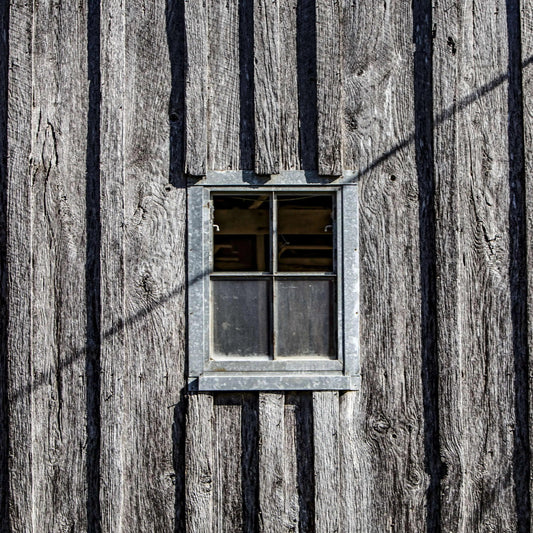 farmhouse barn with window creates abstract shelf decor art