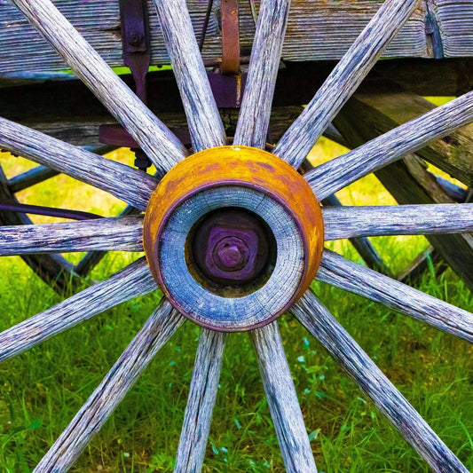 Colorful wood wagon wheel fine art