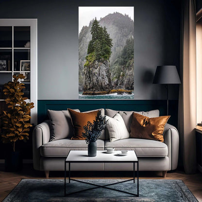 Kenai Fjords fine art photography landscape art in room with teal gray and rust colors
