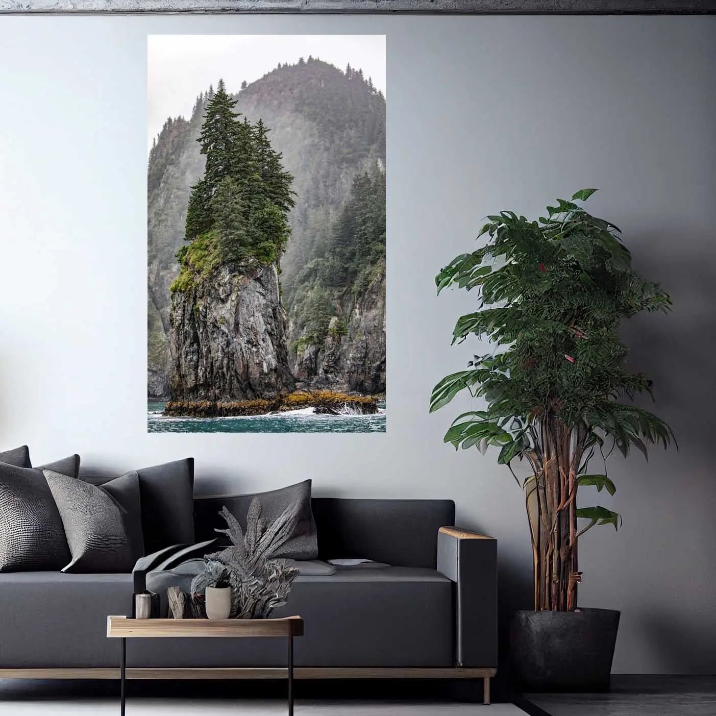 Resurrection bay large art wall decor on gray living room wall