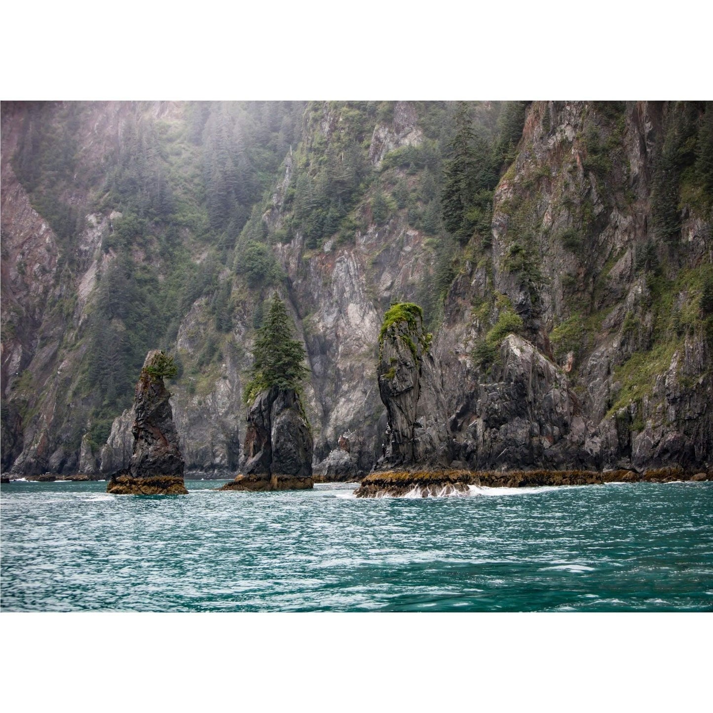 Teal mountains of Alaska water trees fine art
