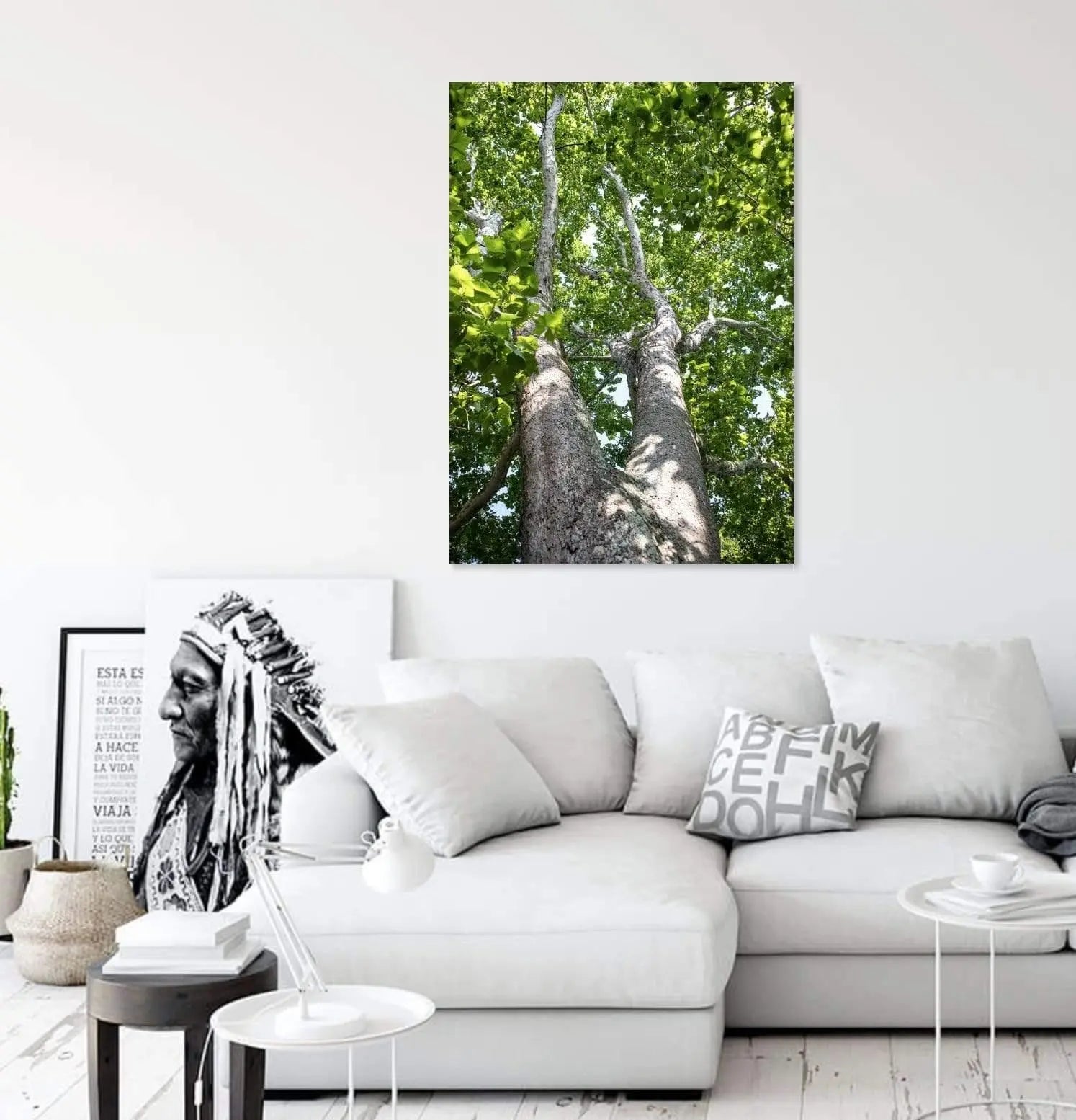 Living room displaying Up a Tree wall art by Lisa Blount