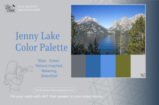 Jenny Lake color palette of blues and greens with fine art photography home and office decor Lisa Blount Photography