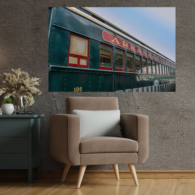 Arkansas Missouri Rail Car close up Fine art photography hanging on a gray wall in a sitting area