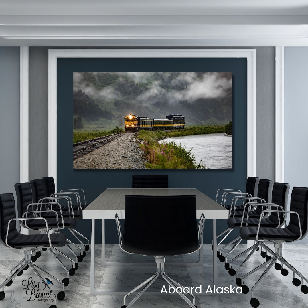 Alaska train large art hanging in a large conference room