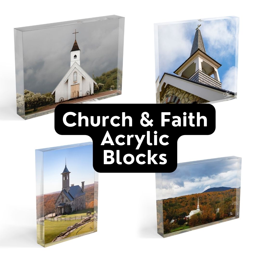 Acrylic blocks of faith and church images - perfect shelf and desk decor.