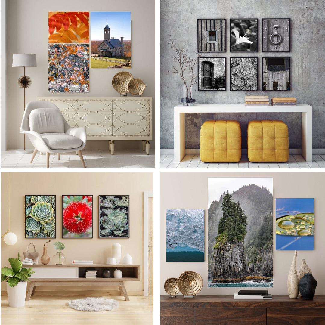 Gallery wall style options of groupings of fine art photography wall decor.