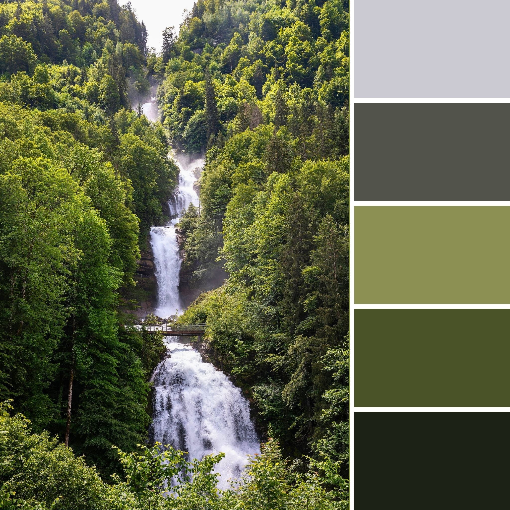 Green color palette for upper Giessbach falls in interlaken Switzerland 