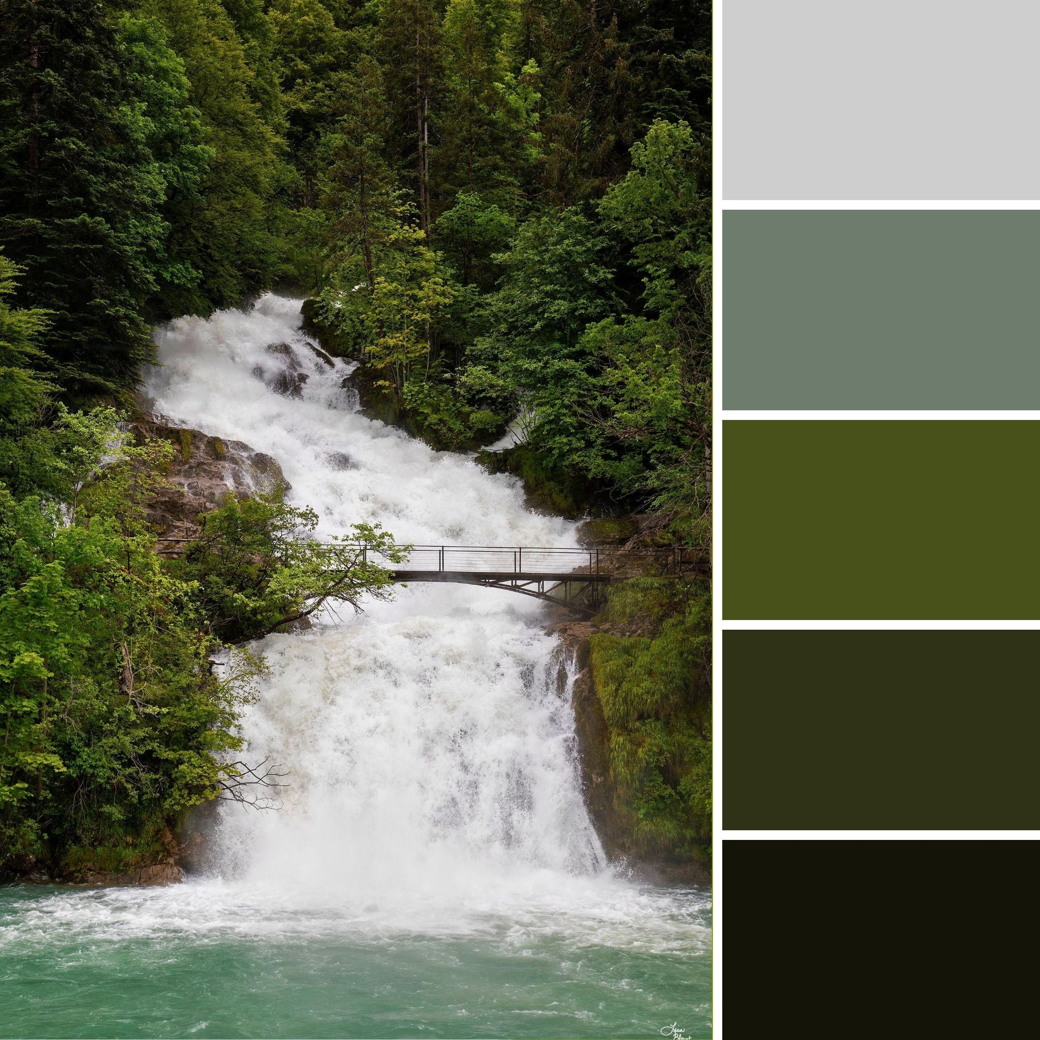 Color Palette of Green hues for the Giessbach Falls in Interlaken Switzerland