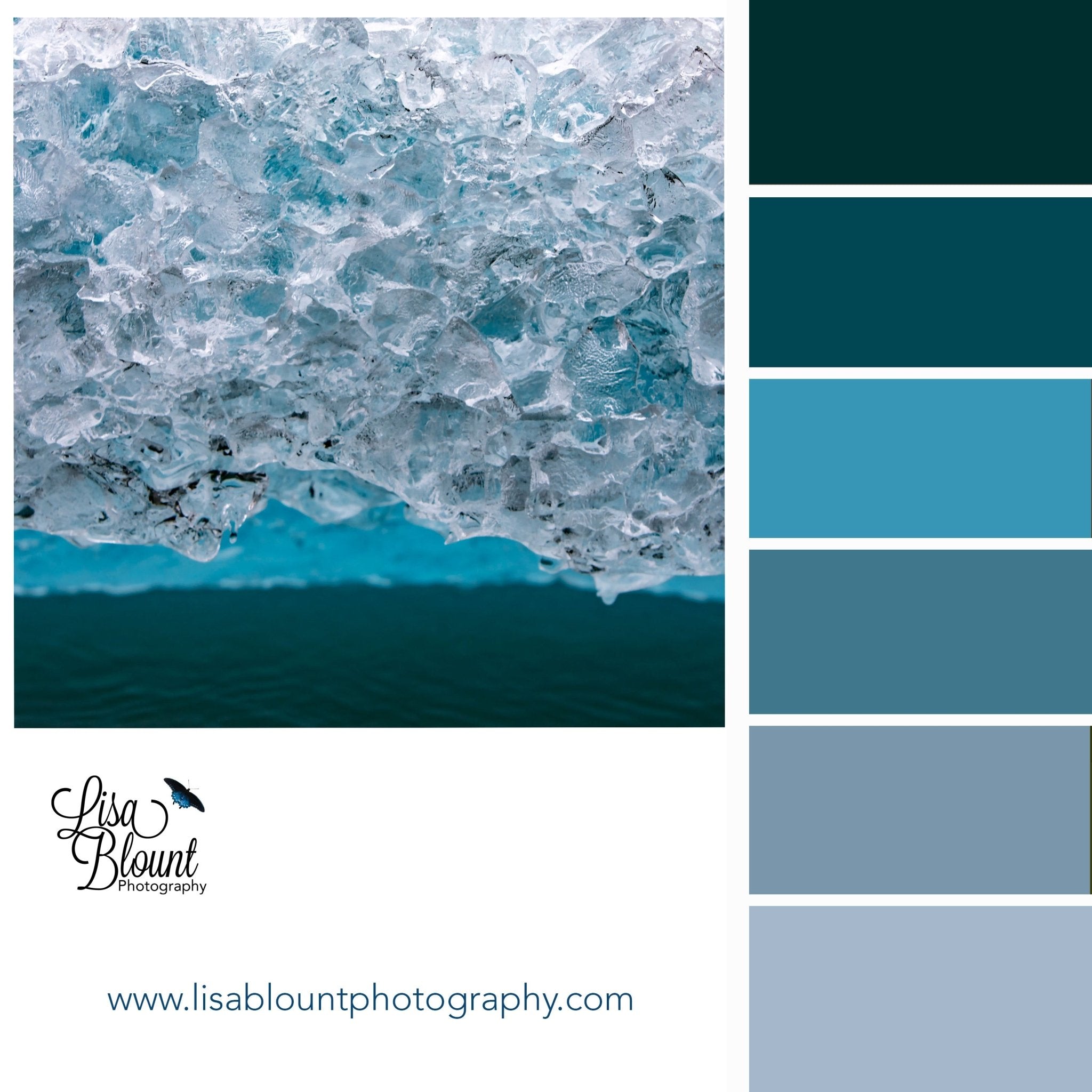 Color palette moodboard for Color of Icebergs abstract teal fine art