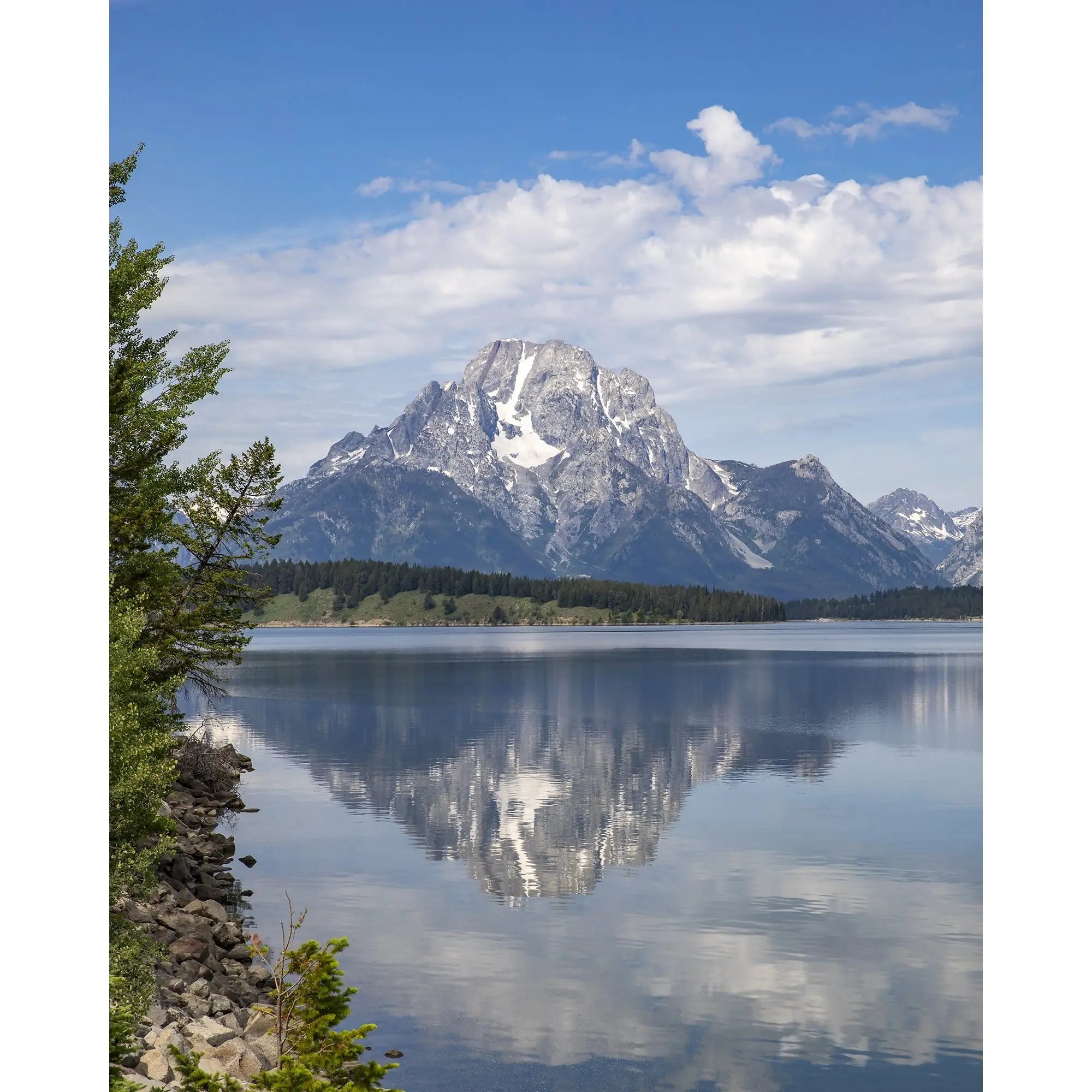 Large art of Grand Teton reflecting on Jackson Lake - vertical
