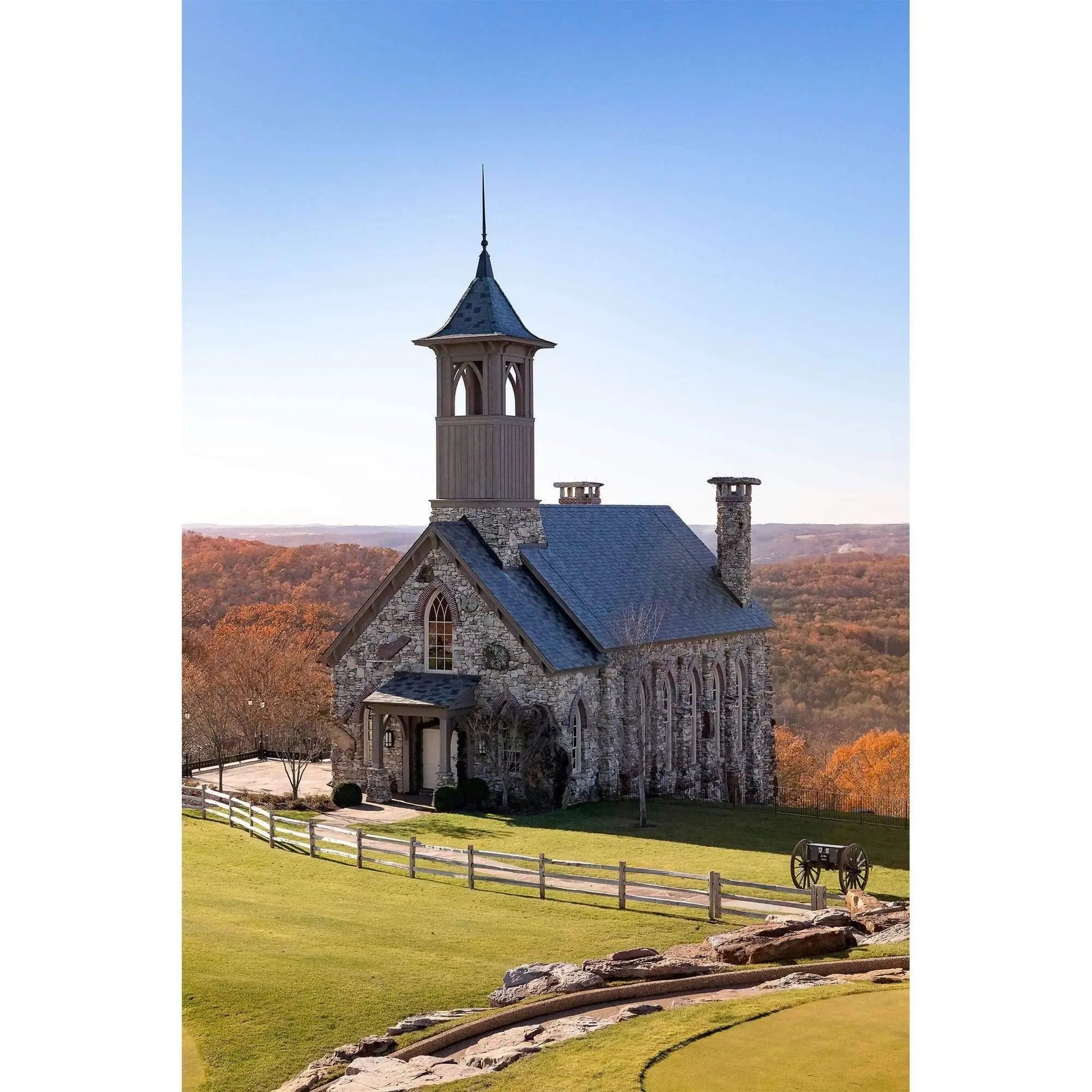 Top of the Rock Chapel church in the fall large wall art decor.  40x60 trulife acrylic art.