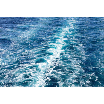 large acrylic wall decor of blue teal and white waves from boat in geometric pattern