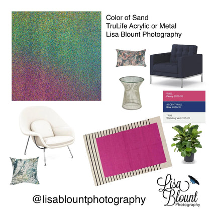 mood board focused on pinks blues white and green creating fun room decor by Lisa Blount
