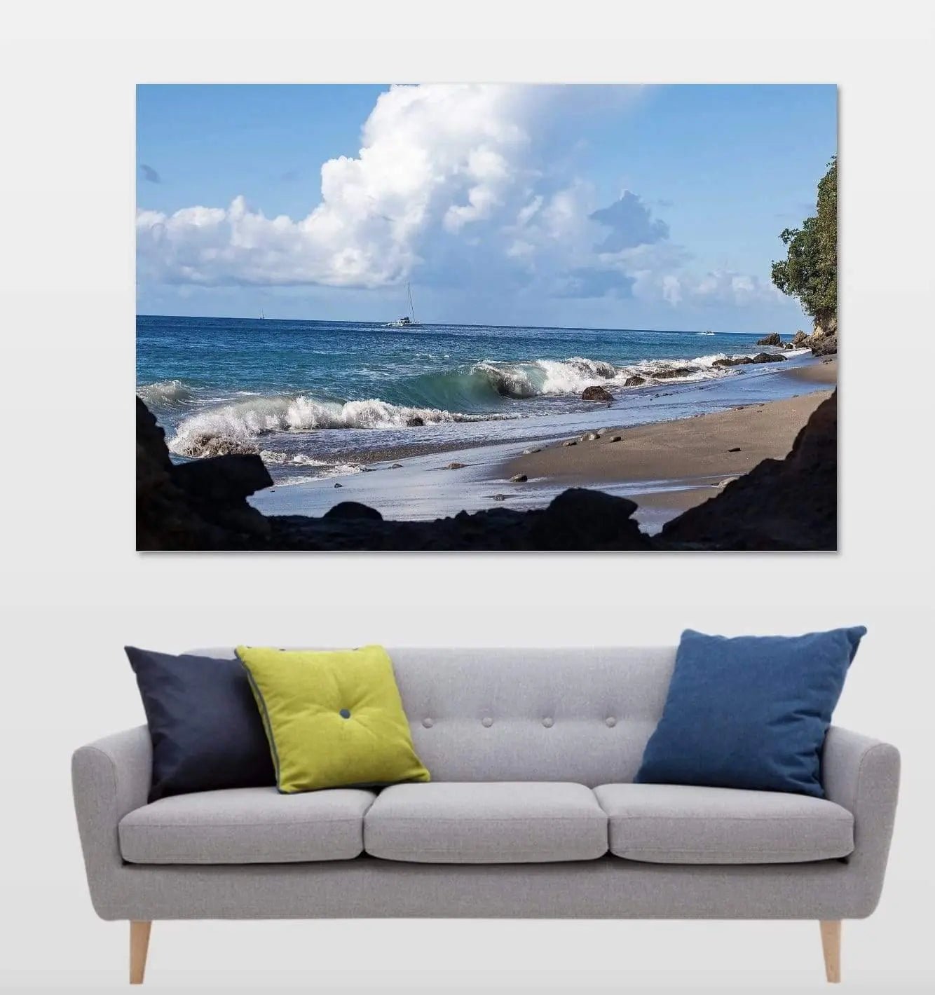 60x40 art beach waves crash into sand