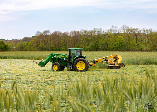 John Deere tractor harvesting wheat field fine art photography